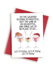 1 pièce Carte de Noël amusante avec enveloppe - Carte de vœux de fête pour amateur de vin, design festif "Laissez-le neiger" pour les amis, la famille et les collègues - Multicolore - Voir 11