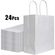 24 个中号 16x22x8cm、27x21x11cm、33x25x12cm 白色牛皮纸袋，可重复使用礼品袋、袋子、派对礼品袋、婚礼袋、朋友礼品袋 - 白色 - 查看 14