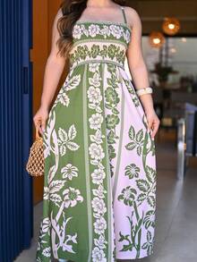 Women's Long Lastex Dress With Tie Straps - Olive Green - View 2