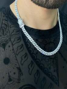WHITE GOLD PLATED ICE STUDDED MEN'S CHAIN - 銀色 - 查看 2