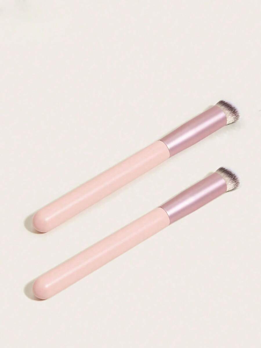 2件套木质专业可爱化妆刷套装，面部刷具，女士礼物，包含粉底刷、遮瑕刷、腮红刷、修容刷、古铜粉刷、散粉刷 - 西瓜粉 - 查看 1