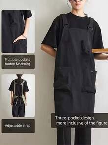 1 件日式纯色双面防水 3 口袋围裙，采用耐用透气尼龙面料制成，适用于家庭厨房、餐饮工作、花卉园艺工作围裙，非常适合母亲节、宰牲节、开斋节礼物 - 彩色 - 查看 3