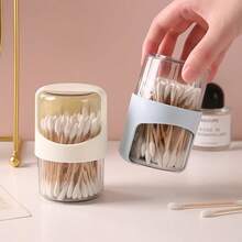 1pc Desktop Rotating Cotton Swab Box With Lid, Multifunctional Makeup Pad Storage Container, Convenient To Take