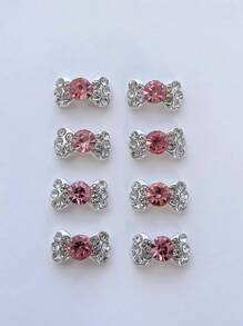 10/20pcs 3D Large And Small Silver Bow Nail Art Decoration Japanese Korean Style Alloy Exquisite Luxury Bowknot Nail Charms Y2K Metal Nail Accessories Shiny White Pink Rhinestone Nail Gems DIY Suitable For Acrylic Press Nails Phone Case Shoes Clothes Bags Nail Supplies