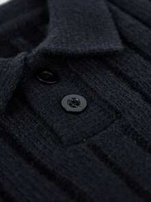1pc Teen Boys' Simple Solid Color Comfortable Casual Outdoor Half-Placket Ribbed Knit Sweater, Thick For Autumn/Winter - Black - View 4
