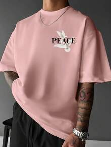 Áo thun nam tay ngắn in khẩu hiệu chim bồ câu cá tính, thoải mái và thoáng khí, phù hợp cho mùa hè, thời trang hàng đầu, phong cách những năm 2000 - Hồng - Xem 4