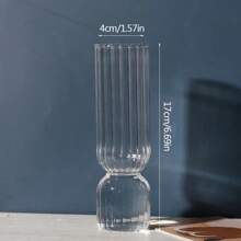 1pc Transparent Striped Glass Vase, Hydroponic Plant Pot, Wedding Party Flower Arrangement Container, Modern Minimalist Home & Office Desk Decor