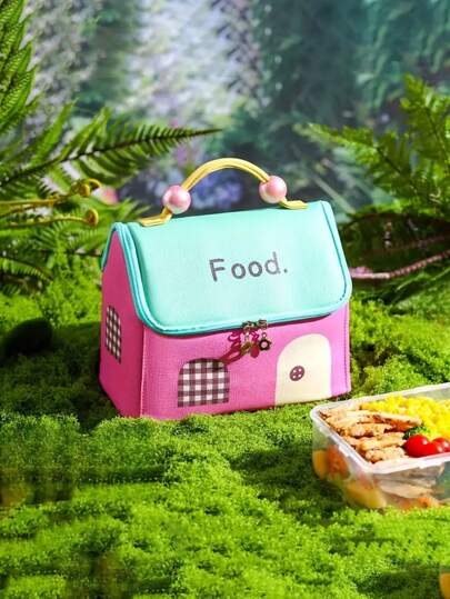 Cute House-Shaped Sandwich Bag, Portable Picnic Thermal Bag, Large Capacity With Aluminum Foil Lining, High Aesthetic Value And Easy To Wipe. Bag For School School Accessories School Stuff Lunch Bag For Women Cooler Bag Lunch Box For School