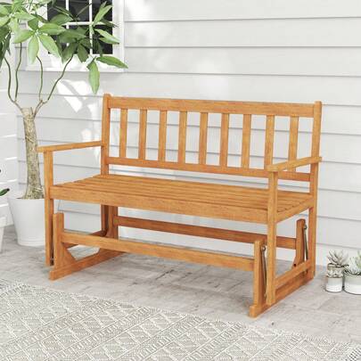 2 Person Patio Glider Bench Solid Acacia Wood Porch Glider Chair W/ Seat
