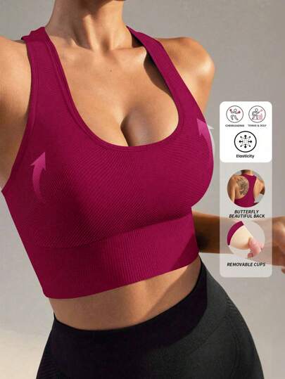 Yefecy Sports Bras Women High Support, Seamless Padded Racerback Yoga Gym Running Workout