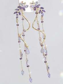 2pcs Butterfly Design Zirconia Tassel Earrings, Fashion Delicate Purple Earrings Suitable For Women Everyday Wear, Suitable For Vacation, Party, Jewelry Gift - Màu tím - Xem 9