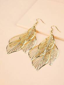 1 Pair Minimalist Versatile Exaggerated Multilayer Hollow Metal Leaf Earrings - Yellow Gold - View 5