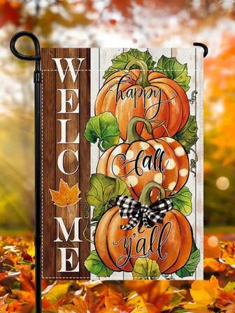 1 件双面秋季主题花园旗帜 - 南瓜和黑白格子蝴蝶结设计，耐用涤纶户外装饰横幅，12x18 英寸，适用于草坪、门廊、庭院和花园装饰，非常适合秋季装饰、丰收节、感恩节和季节性节日装饰。不含旗杆、秋季装饰
