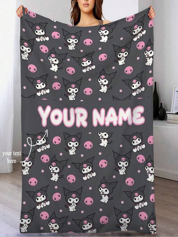 Sanrio 1pc Customized Kuromi Themed Blanket, Official Sanrio Licensed, Soft & Skin-Friendly, Washable, Cute Personalized Unique Gift Ideal For Home, Sofa, Bed, Tea Room, Bedroom, Living Room, Dining Room