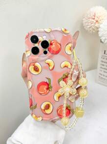 奶油色纹理波浪边亮面水果桃色涂漆防摔手机壳保护套，配手工串珠手链配件，兼容 16/11/16pro/16plus/16promax/16e/15Promax/13/14/12/XS/XR/7G/8P，兼容 Galaxy S22/S22+/S22Ultra/S21/S21+/S21Ultra，兼容小米 11/12Pro/12/12X/13Pro/14Pro/15Pro，兼容 Redmi 10/9/Note9/12C/Note11Pro/Note8Pro - 彩色 - 查看 2