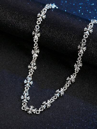 1pc Men's Punk Cross Vintage Pendant Necklace, Fashion Minimalist Versatile Fit For Daily Wear And Couples Gift