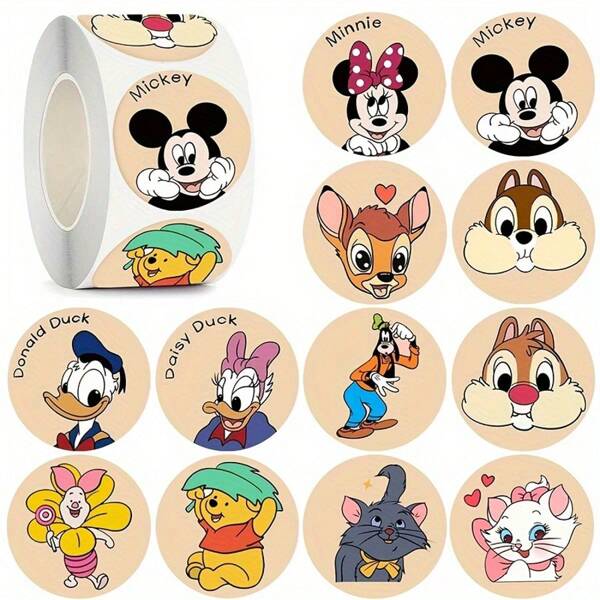 Disney 1pc Disney Mickey & Minnie Mouse Sticker Set, Includes 12 Different Cartoon Patterns, Suitable For Decorating Notebooks, Luggage, And Water Bottles, Ideal For Birthdays.