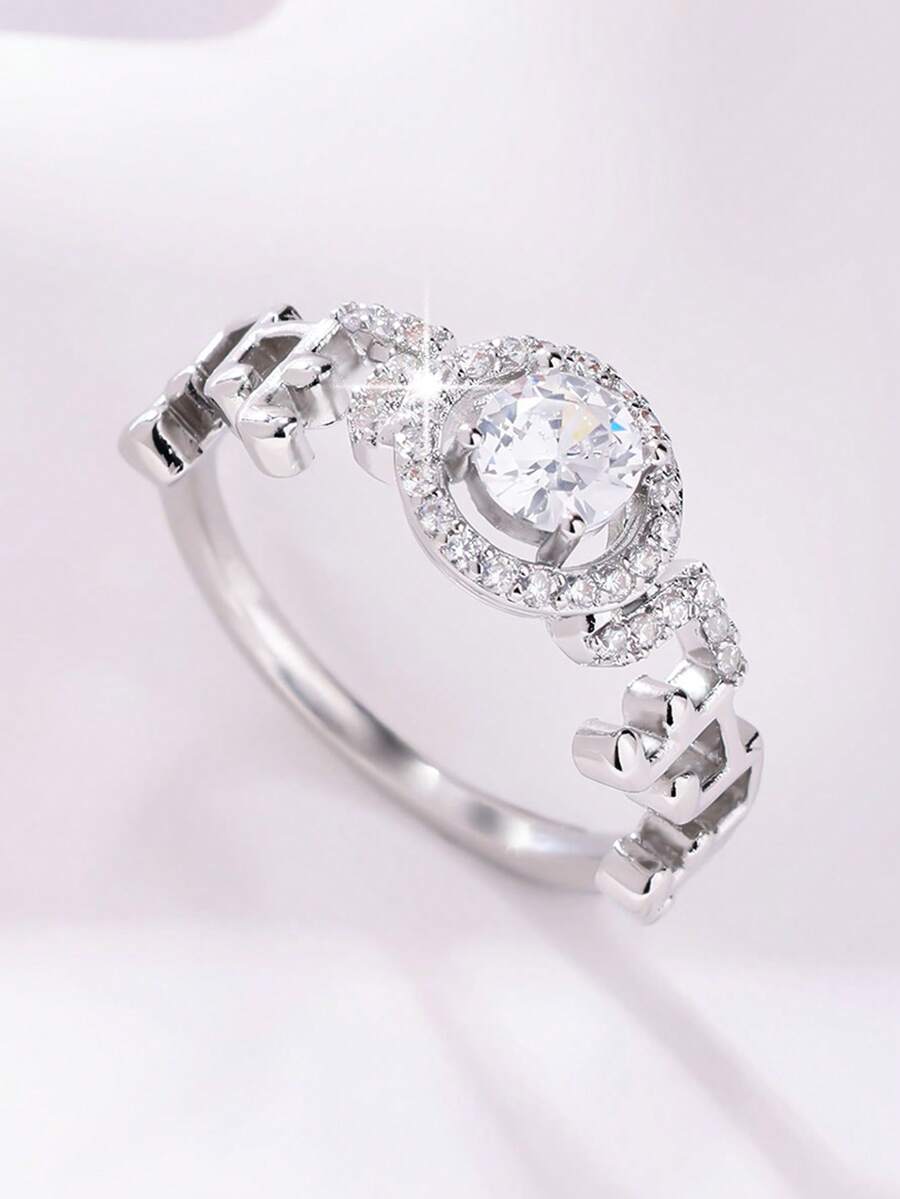 1 件时尚简约个性化四爪锆石宝石首饰戒指，适合女性日常或晚装，是情人节送给女友的理想礼物 - 銀色 - 查看 1