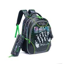 Boys 3PCS School Bookbag Set With Backpack Lunch Box And Pencil Case Lightweight And Durable For Everyday Carry Back To School - Black Green 17614 - View 3