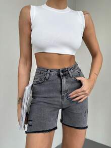 SQUALO Pantaloncini in jeans bermuda da donna per uso quotidiano estivo - Grigio - Visualizzare 4