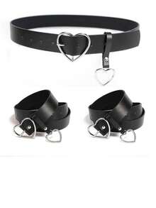 Women's PLUS SIZE Heart Belt With SILVER Pendant - Black - View 2