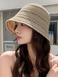 1 szt. Damski letni modny kapelusz typu bucket hat, Outdoor Small Brim Knitting Sunhat, swobodny i uniwersalny - MZ3064 - Zobacz 4