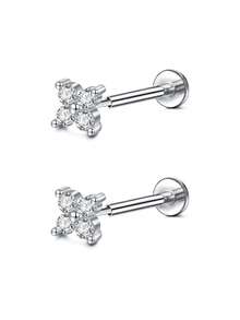 Threadless Flat Back Earring Stud Hypoallergenic Stainless Steel Push Pin Flower Cartilage Earring Helix Tragus Conch Nose Piercing Jewelry For Women - Multicolor - View 15