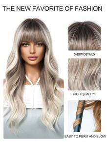 26英寸渐变长卷发假发，带刘海，耐热合成纤维，柔软舒适，适合日常、派对、婚礼等场合。 - 漸層 - 查看 7