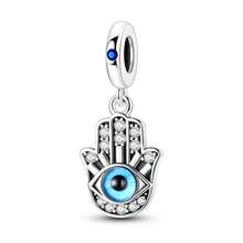 1 Stück Silberfarbener, exquisiter blauer Emaille-Zirkonia, glücklicher Fatima Hamsa Hand, Palme, böser Blick, religiöser Schutzanhänger, passend für original Armband, Halskette, Anhänger, Perlen für DIY Schmuckherstellung, Frauen, Mädchen, Geburtstagsschmuck, Geschenk für Freunde