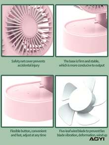 AOYI 1 pieza Mini ventilador de escritorio con doble cabezal, recargable por USB, con función extensible y de 3 velocidades ajustables, incluye cable de carga - Multicolor - Ver 6