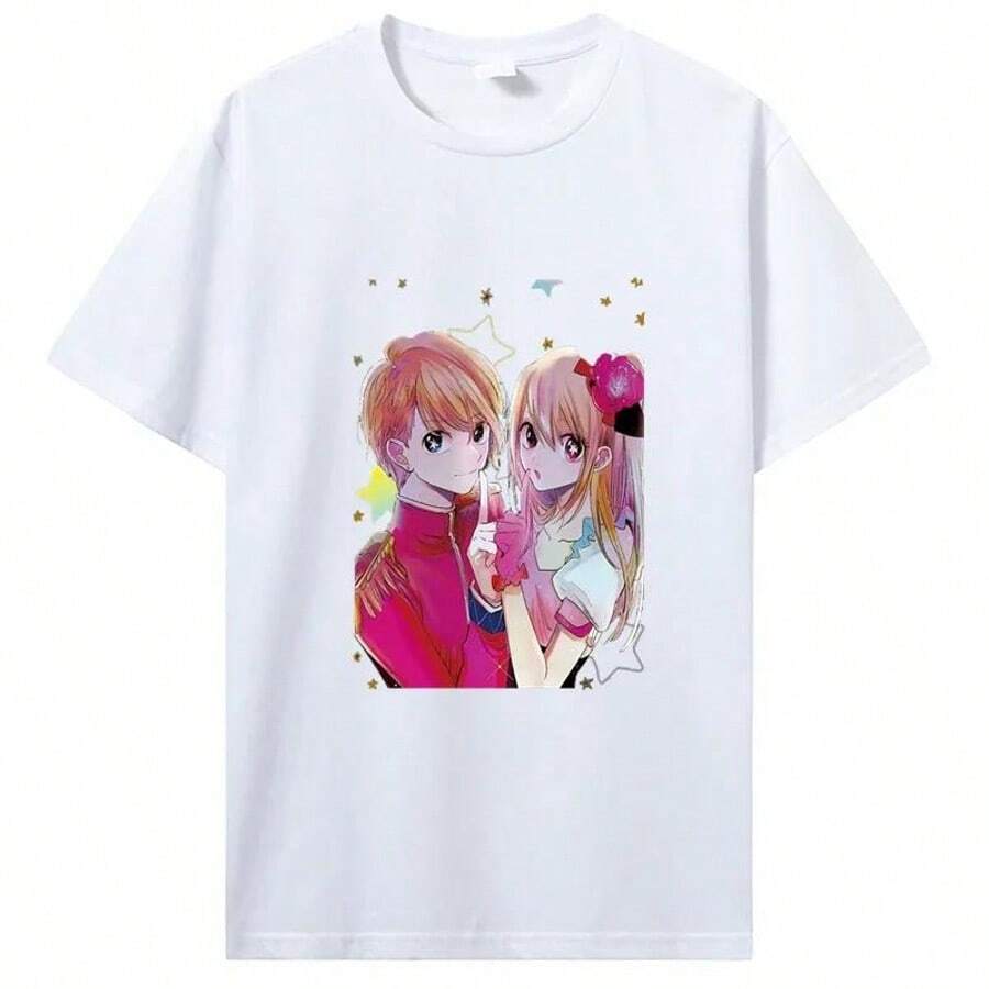 COOL SUMMER Oshi No Ko Anime Print Women T-Shirt Cute Ai Ruby And Aqua Short Sleeve T Shirt Female Kawaii Casual 2025 Summer Y2k Clothes Top - trắng - Xem 1