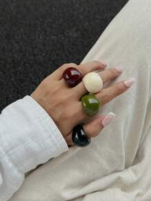 Bộ 1/4 chiếc nhẫn charm nhựa cong, phong cách đường phố sang trọng, thích hợp đeo hàng ngày, quà tặng trang sức kim loại cong đa năng cho nữ và các cặp đôi trong dịp lễ (Chất liệu và màu sắc của nhẫn có thể khác nhau tùy sản phẩm thực tế). - nhẫn - Xem 4