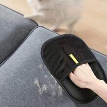1 pieza Guante de malla negra para limpieza de pelo de mascotas - Cepillo suave para eliminar el pelo caído de gatos y perros. Material sintético liviano y libre de PVC, con etiqueta amarilla, apto para usar en ropa, muebles, alfombras, ropa de cama y al aire libre - Herramienta para eliminar el pelo de mascotas, limpiador de muebles, fácil de usar, material, para uso doméstico.