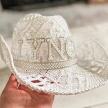 Customized Pearl Rhinestone White Straw Cowgirl Hat | Bridal Gifts | Nashville Bachelorette Party | Beachy