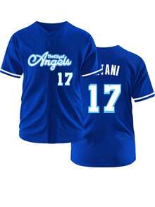 Men's 17 Blue Baseball Jersey Casual Short Sleeved Embroidered And Stitching V-Neck Button T-Shirt Party Sports Top - Màu xanh lam - Xem 1