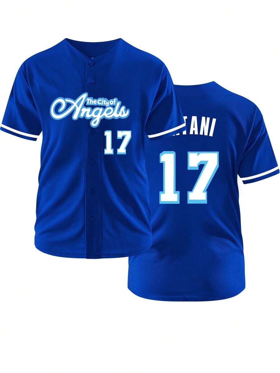 Men's 17 Blue Baseball Jersey Casual Short Sleeved Embroidered And Stitching V-Neck Button T-Shirt Party Sports Top - Màu xanh lam - Xem 1