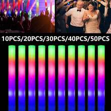 10 件/20 件/30 件/40 件/50 件 16 英寸 LED 泡沫荧光棒，具有 3 种闪烁模式，适用于婚礼、生日、音乐节、嘉年华、新年礼物、圣诞节等派对照明用品 - 彩色 - 查看 12