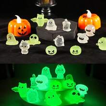10pcs/20pcs Miniature Glow-In-The-Dark Halloween Decorative Cute Ghost, Demon, Pumpkin Resin Accessories, DIY Ornaments