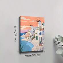 1pc Mykonos Illustration, Greece Art Framed Wall Art - Canvas Prints Poster, Ready To Hang - Home Decor, Ideal For Home, Office Wall Decor, Family Gift, Living Room Bedroom Wall Decor