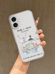 1 قطعة غطاء هاتف شفاف مثقب مخصص باسم الزفاف، متوافق مع iPhone11/12/13/14/15/16/16pro/16promax/16plus/17/Air/17pro/17promaxs25/S25ultra/S25plus/S25egge/ Pixel 9 Pro XL، هدية زفاف رائعة للأصدقاء