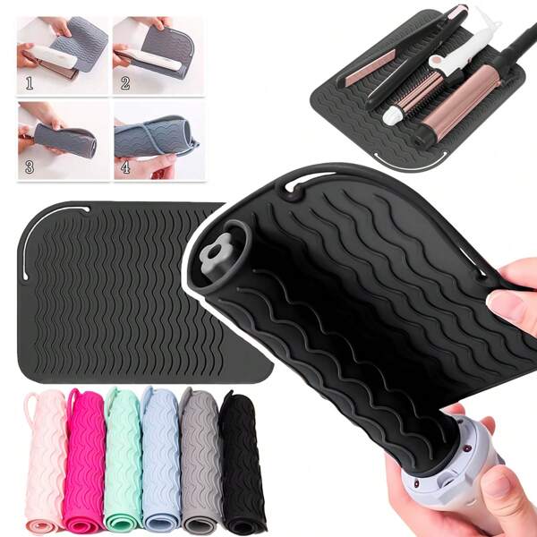 Universell große, hitzebeständige Silikon-Matte für Haarglätter und Lockenstäbe - rutschfeste Ablage-Matte für Stylingtools zum Aufbewahren und Reisen, isolierter Halter für Glätteisen, Haarglätter, Lockenstäbe - ideal für Salon, Hotel und gewerbliche Nutzung