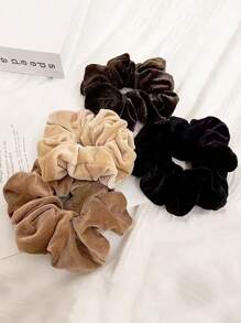 1个/4个装女士纯色天鹅绒发圈，高端4.52英寸/11.5厘米荷叶边发绳，适合日常、通勤、上学、派对、度假、送礼，也适合洗头/洗脸/洗澡，黑色/白色/咖啡色/香槟色可选，发圈，发绳，洗脸发饰，马尾辫发饰