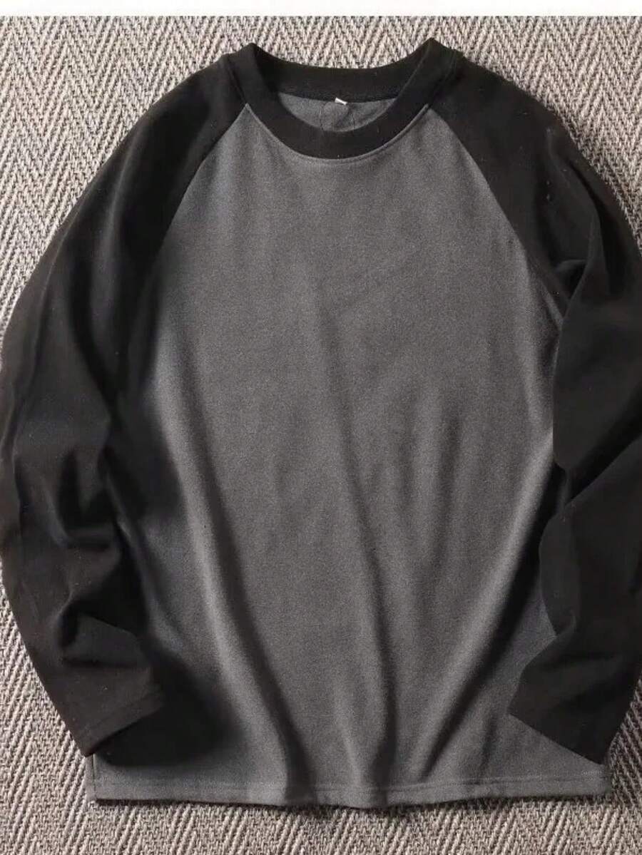 Raglan Long Sleeve T-Shirt 100% Cotton From S To Plus Size G3 - Chì / Đen - Xem 1