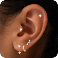 BERISO 14K Gold Hoop Earrings For Women - Hypoallergenic Small Huggie Hoops Cartilage Earrings Set Cute Cubic Zirconia Dangle Stud Earrings Jewelry Gifts - 5對 E0759-GD - 查看 1