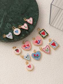 1pc Graffiti Painting Fashion Flower Series Morning Glory Rose Orchid Strawberry Mango Pendant, With Faux Pearl Pendant At The End, Electroplated 18K Gold, Suitable For Making DIY Creative Necklaces, Bracelets, Earrings, Backpacks, Keychains, And Can Be Used As Lucky Pendants For Wives, Mothers, And Girlfriends. - Multicolor 1 - View 9