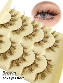 Rikuaild 5 Pairs Cartoon Style False Eyelashes, Brown, Anime Fox Eyes False Lashes, Natural Soft Brown Lashes, Transparent Band Reusable, Natural Look For Daily Makeup - Fox Eye Lashes - View 3