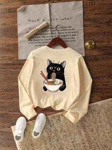 Camiseta de manga larga con cuello redondo y estampado gráfico divertido para niña preadolescente, parte superior para otoño/invierno - Albaricoque - Ver 3