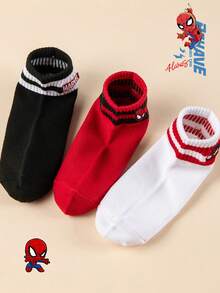 Marvel 3双绣花儿童袜子可爱秋冬中筒袜男童袜子蜘蛛侠系列女童短袜超级英雄夏季款韩版卡通风格男士透气儿童短袜 - 彩色 - 查看 6