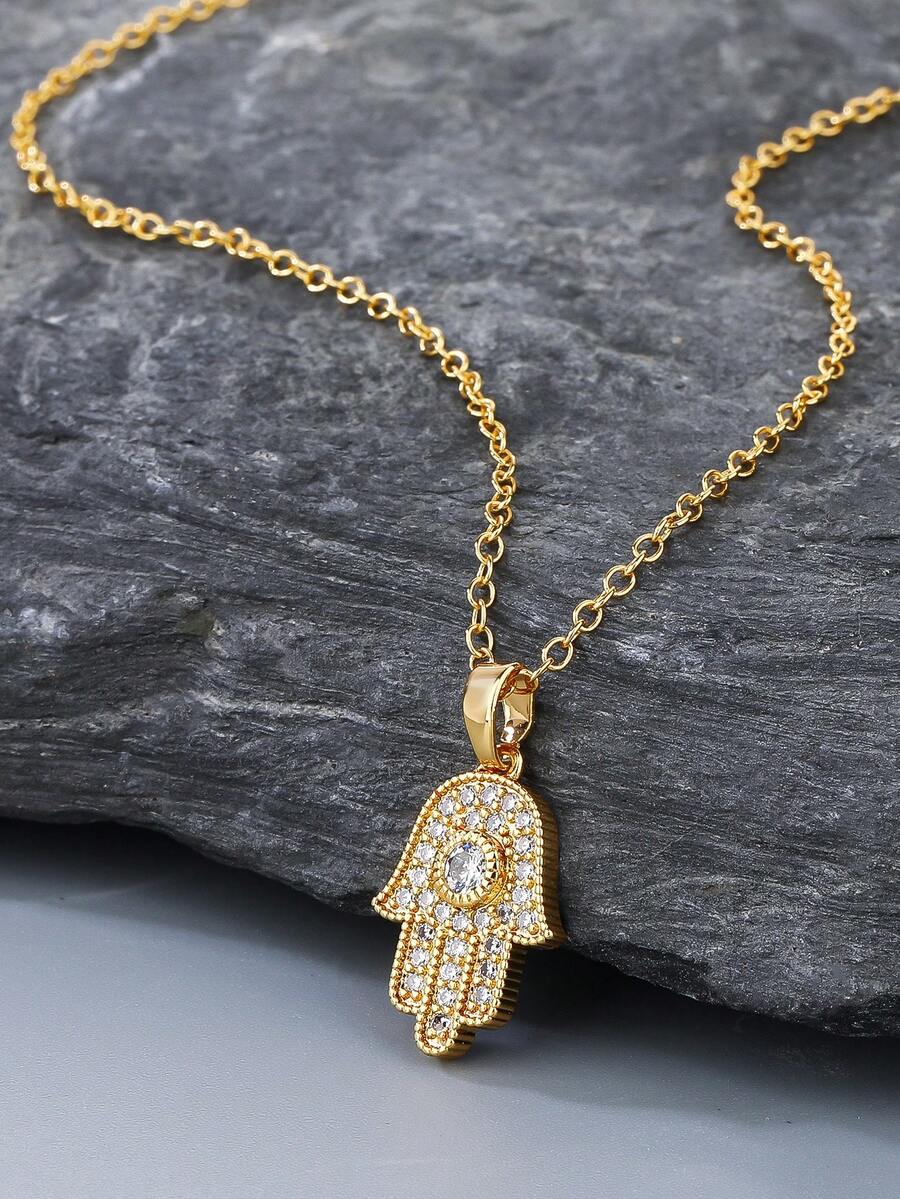 1pc Unisex Hiphop Fatima Hand & Eye Pendant Necklace, Versatile Everyday Unique Necklace