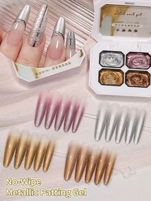 4-Colors No-Wipe Metallic Patting Glue Smudges Canned High Saturation Popular Semi-Solid Nail Polish Glue Nail Salon DIY - 彩色 - 查看 4